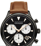 Movado Heritage Calendoplan Chronograph Black Dial Brown Leather Strap Watch for Men - 3650022 Buy Now By Movado