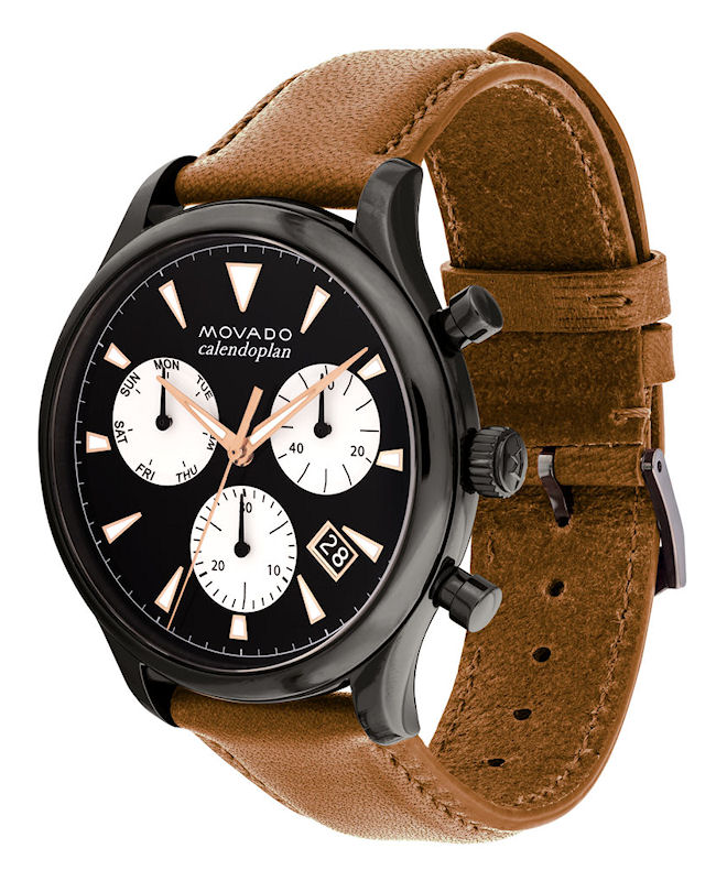 Movado Heritage Calendoplan Chronograph Black Dial Brown Leather Strap Watch for Men - 3650022 Buy Now By Movado