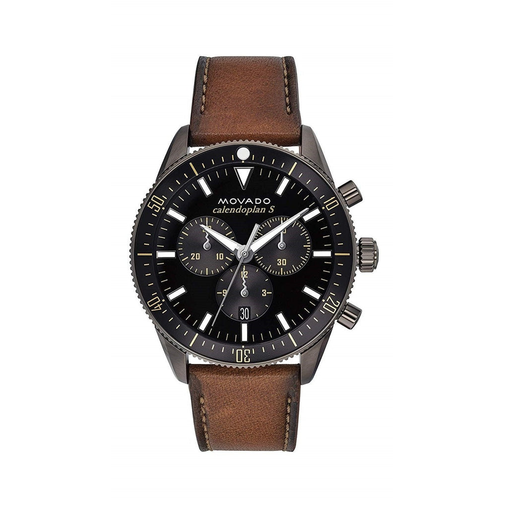 Movado Heritage Series 29mm Calendoplan Chronograph Black Dial Brown Leather Strap Watch For Men - 3650060 Buy Now By Movado