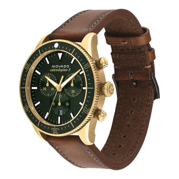 Movado Heritage Chronograph Green Dial Brown Leather Strap Watch For Men - 3650062 Buy Now By Movado