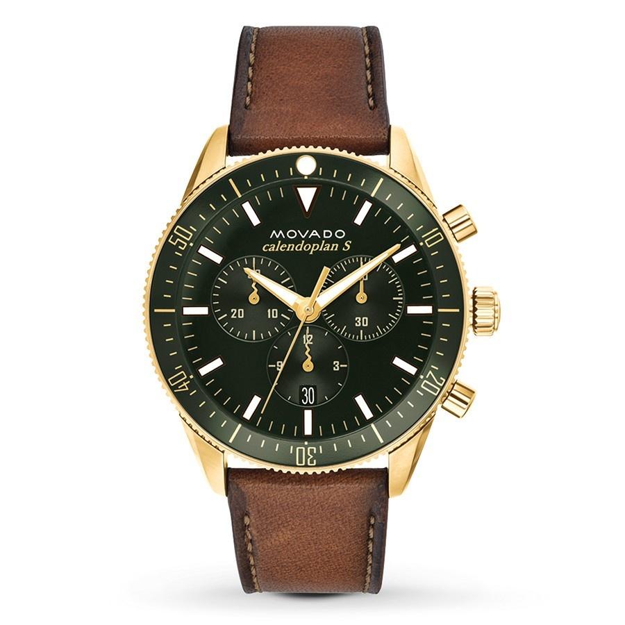 Movado Heritage Chronograph Green Dial Brown Leather Strap Watch For Men - 3650062 Buy Now By Movado