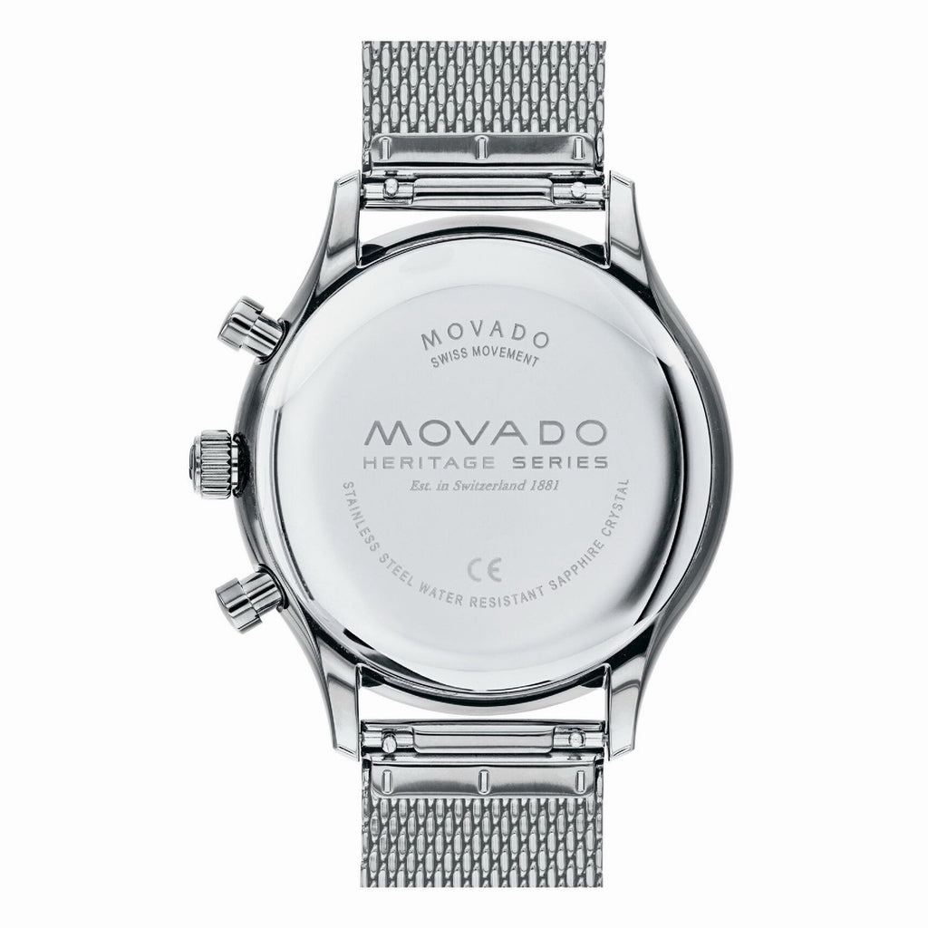Movado Heritage Calendoplan Chronograph Black Dial Silver Mesh Strap Watch for Men - 3650097 Buy Now By Movado
