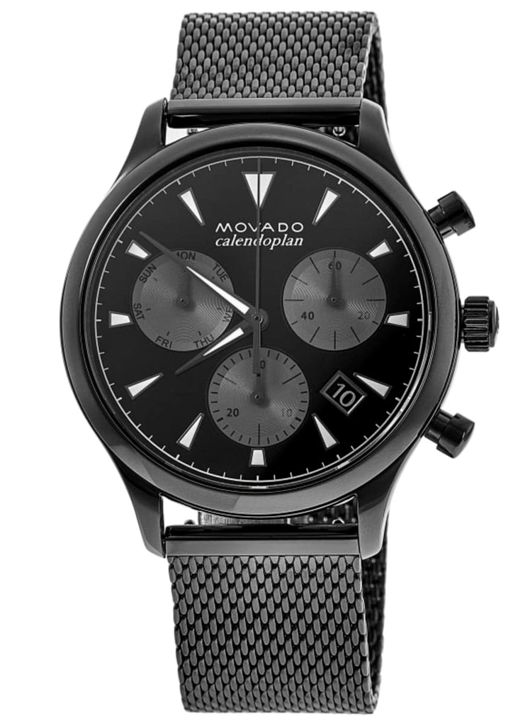 Movado Heritage Calendoplan Chronograph Black Dial Grey Mesh Strap Watch for Men - 3650100 Buy Now By Movado