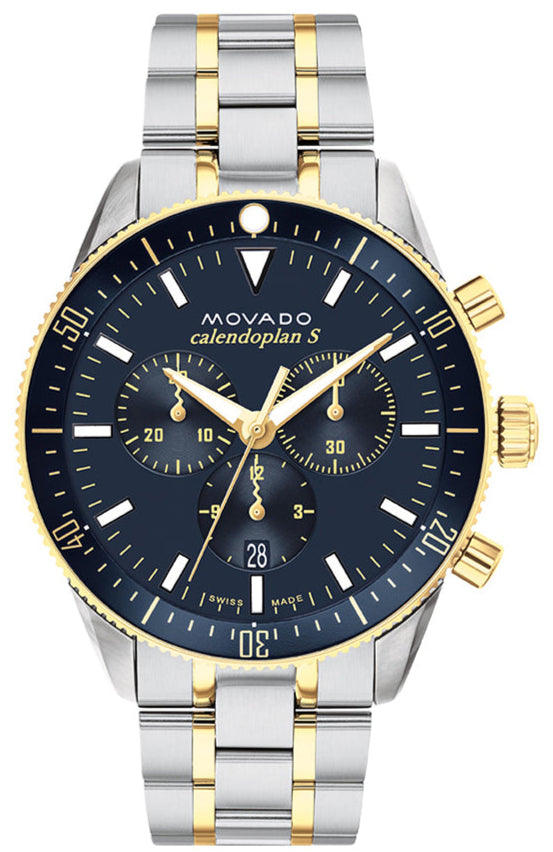 Movado Heritage Calendoplan Chronograph Blue Dial Two Tone Steel Strap Watch For Men - 3650126 Buy Now By Movado
