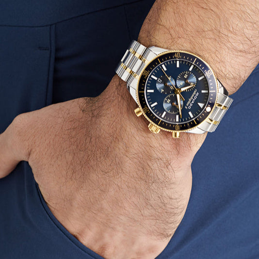 Movado Heritage Calendoplan Chronograph Blue Dial Two Tone Steel Strap Watch For Men - 3650126 Buy Now By Movado