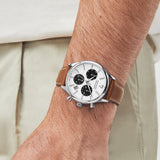 Movado Heritage Calendoplan Chronograph White Dial Brown Leather Strap Watch for Men - 3650008 Buy Now By Movado