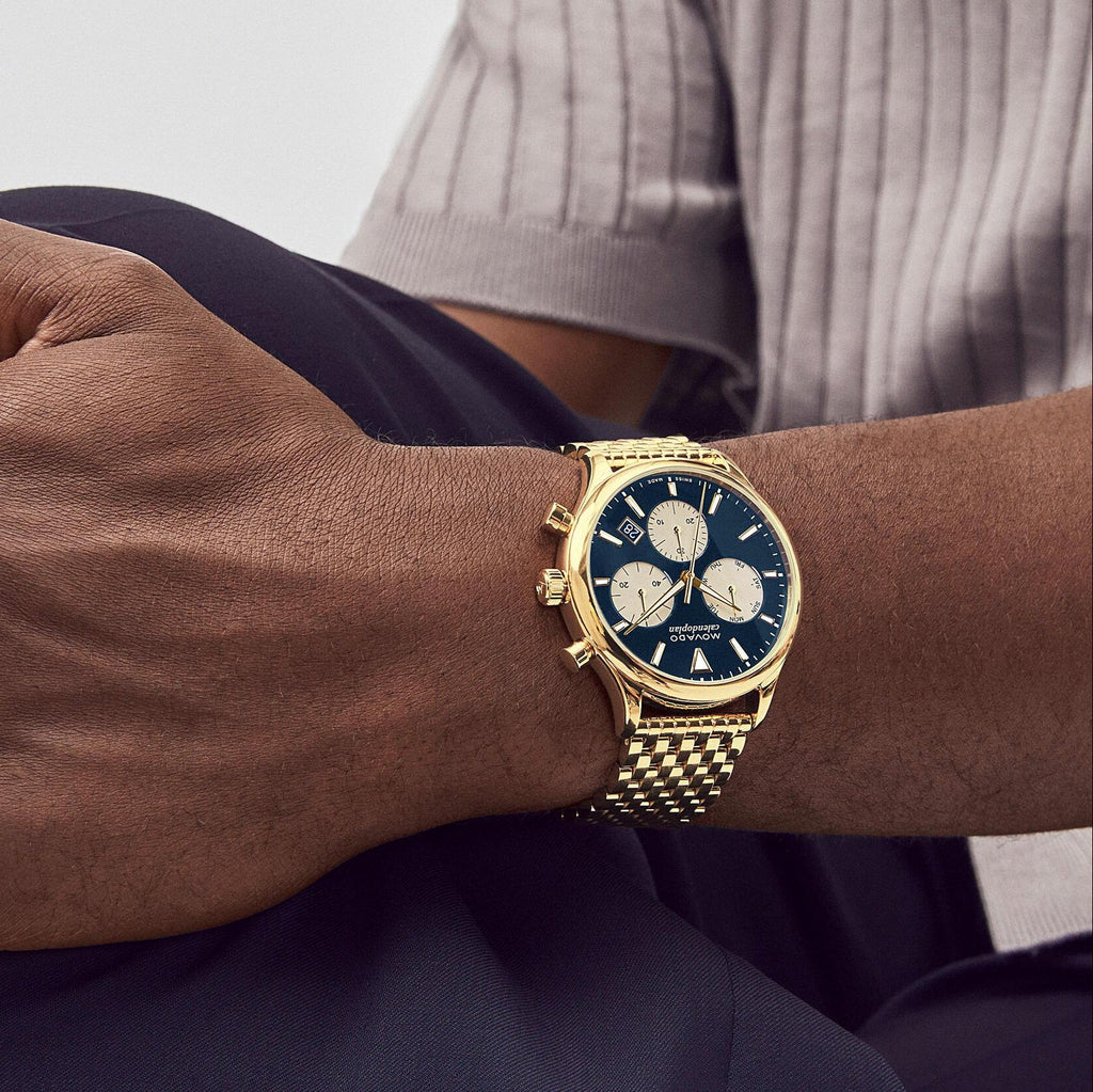 Movado Heritage Calendoplan Blue Dial Gold Steel Strap Watch for Men - 3650015 Buy Now By Movado