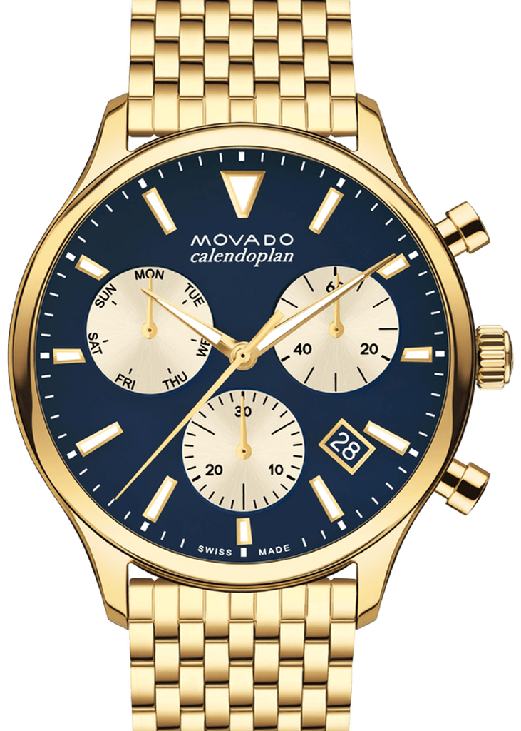 Movado Heritage Calendoplan Blue Dial Gold Steel Strap Watch for Men - 3650015 Buy Now By Movado