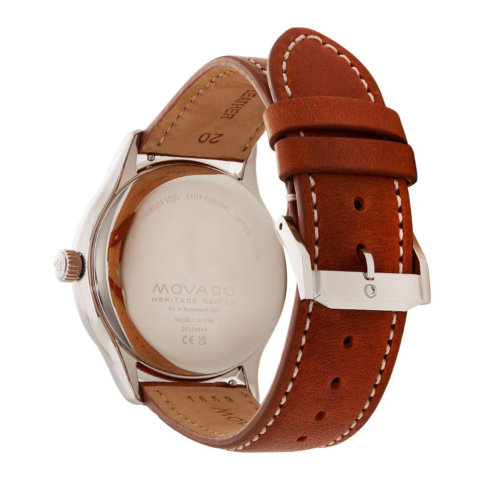 Movado Heritage Calendoplan Black Dial Brown Leather Strap Watch for Men - 3650001 Buy Now By Movado