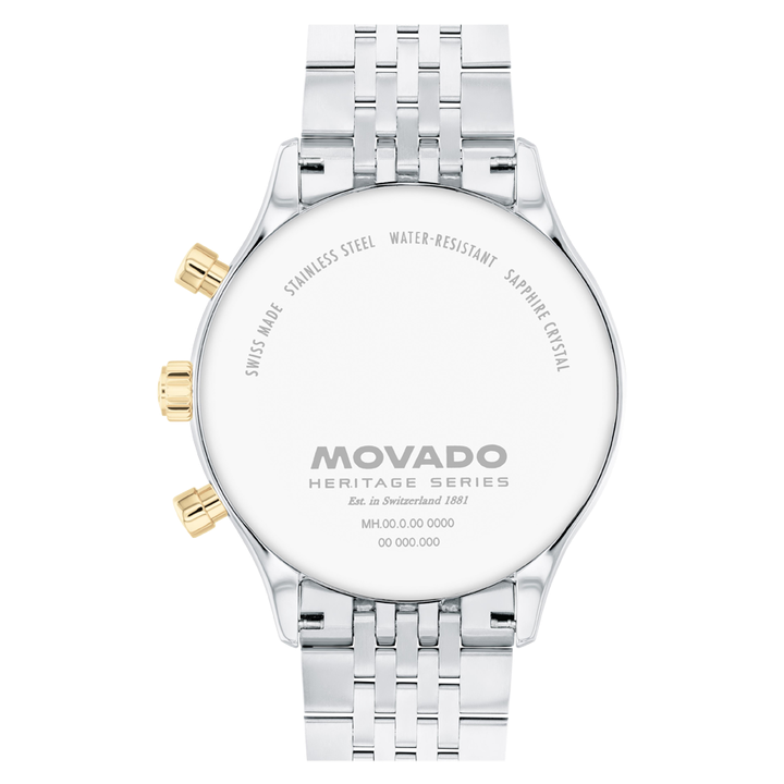 Movado Heritage Calendoplan Chronograph Black Dial Silver Steel Strap Watch for Men - 3650014 Buy Now By Movado
