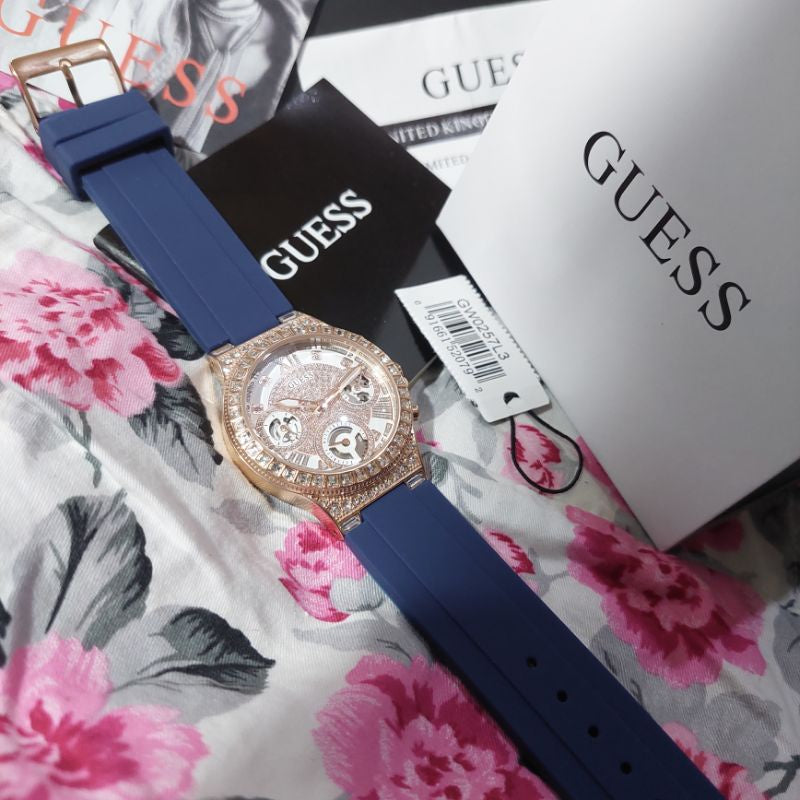 Guess Moonlight Diamonds White Dial Blue Rubber Strap Watch for Women - GW0257L3 Buy Now By Guess