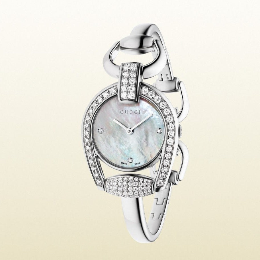 Gucci Horsebit Collection Diamonds Mother of Pearl Dial Silver Steel Strap Watch For Women - YA139505 Buy Now By Gucci