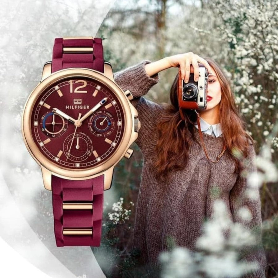 Tommy Hilfiger Claudia Red Dial Two Tone Steel Strap Watch for Women - 1781744 Buy Now By Tommy Hilfiger