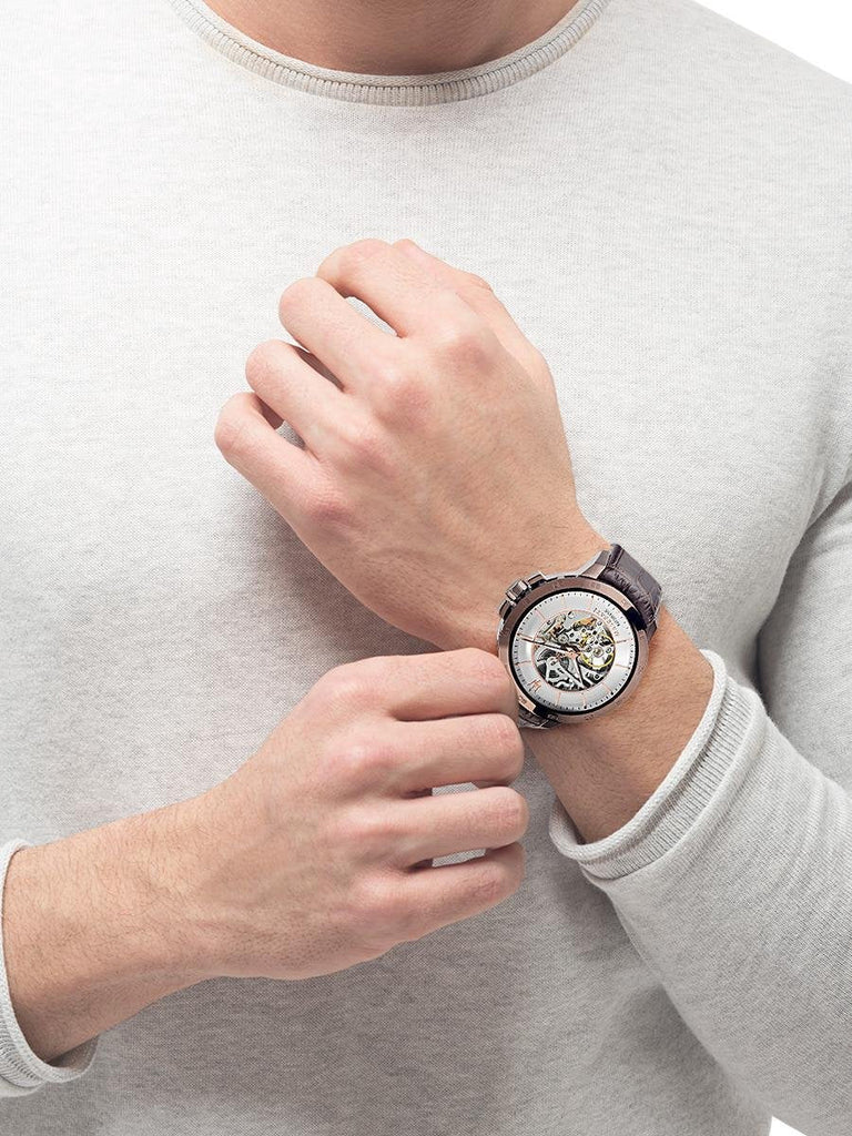 Maserati Ingegno Automatic White Skeleton Dial Brown Leather Strap Watch For Men - R8821119003 Buy Now By Maserati