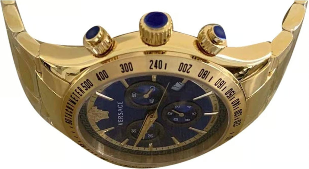 Versace Classic Chronograph Quartz Blue Dial Gold Steel Strap Watch For Men - VEV700619 Buy Now By Versace