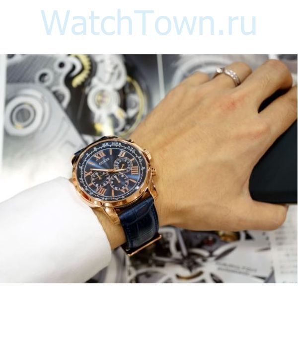 Guess Horizon Chronograph Blue Dial Blue Leather Strap Watch For Men - W0380G5 Buy Now By Guess