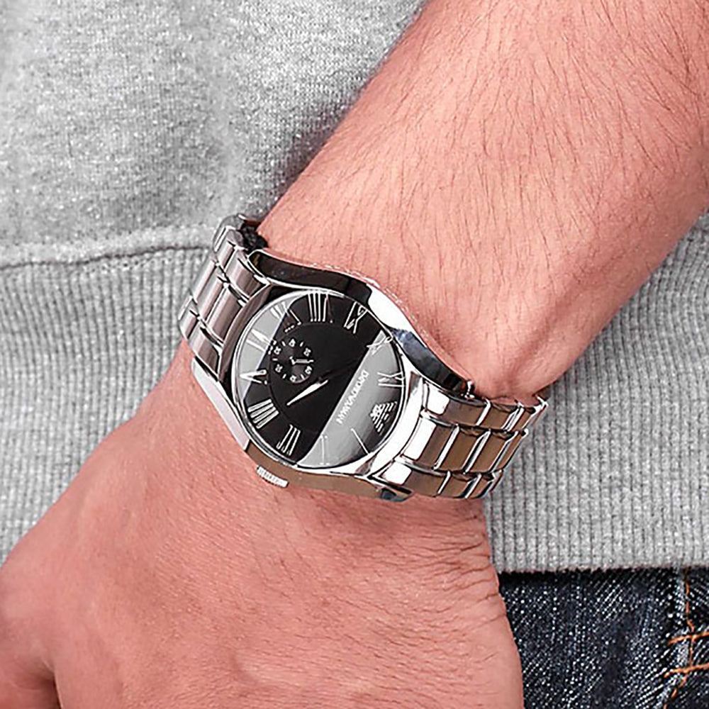 Emporio Armani Valente Black Dial Silver Steel Strap Watch For Men - AR0680 Buy Now By Emporio Armani
