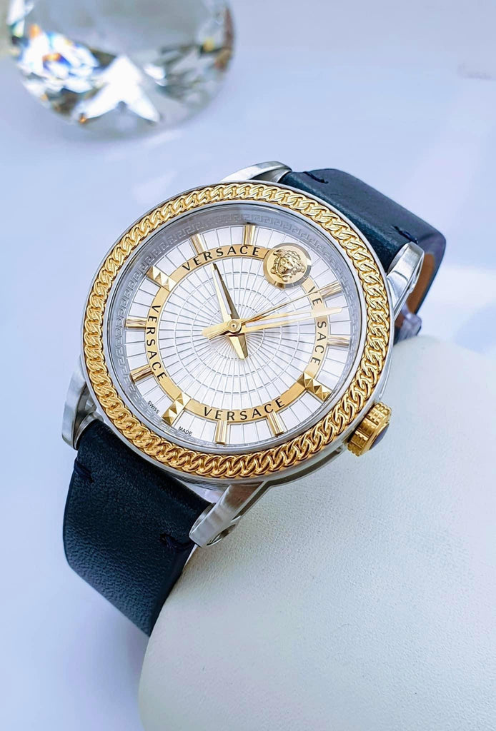 Versace Viamond Quartz White Dial Blue Leather Strap Watch For Men - VEPO00120 Buy Now By Versace