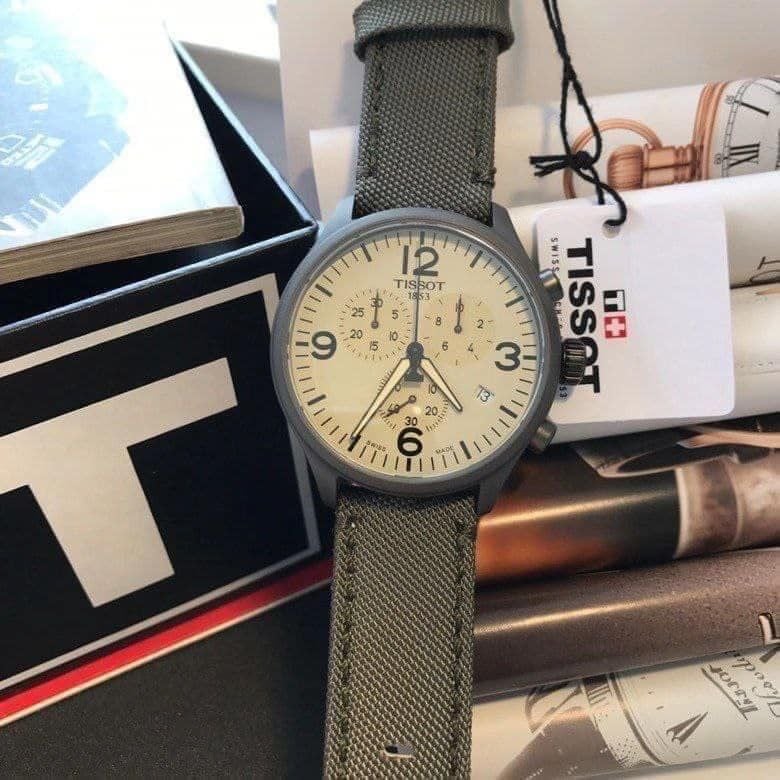 Tissot T Sport Chrono XL Beige Dial Green Nylon Strap Watch for Men - T116.617.37.267.00 Buy Now By Tissot