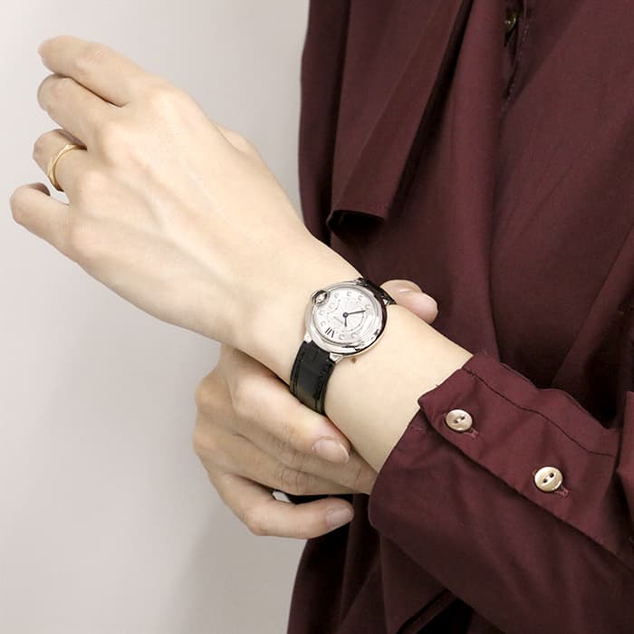 Cartier Ballon Bleu de Cartier Diamonds Silver Dial Black Leather Strap Watch for Women - W4BB0008 Buy Now By Cartier