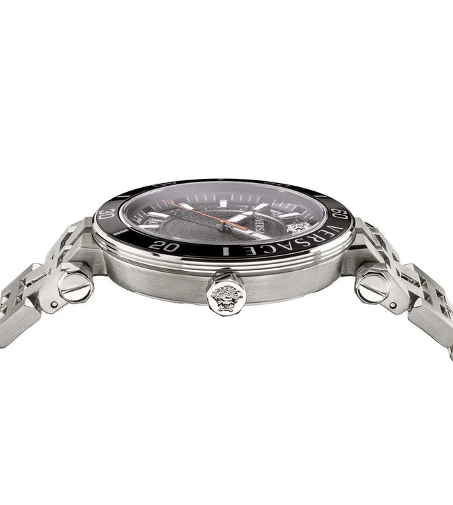 Versace Greca Sport Quartz Black Dial Silver Steel Strap Watch For Men - VEZ300321 Buy Now By Versace