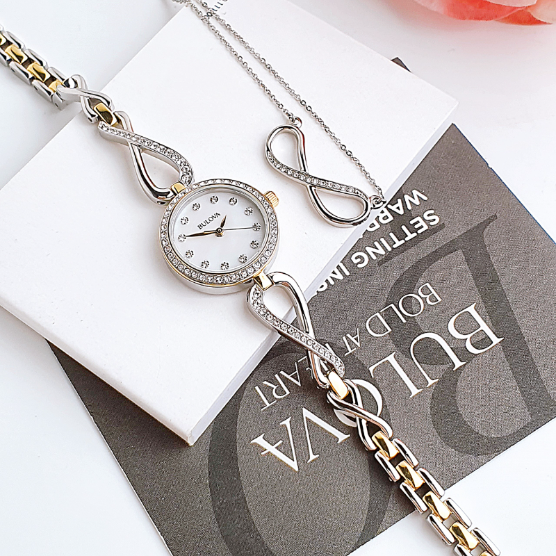 Bulova Analog Crystals Mother of Pearl Dial Silver Steel Strap Watch for Women - 98X109 Buy Now By Bulova