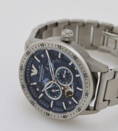 Emporio Armani Mario Chronograph Automatic Blue Dial Silver Steel Strap Watch For Men - AR60052 Buy Now By Emporio Armani
