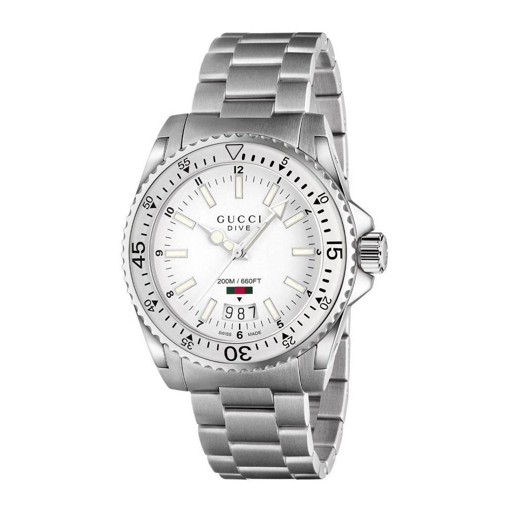Gucci Dive Quartz White Dial Silver Steel Strap Watch for Men - YA136302 Buy Now By Gucci