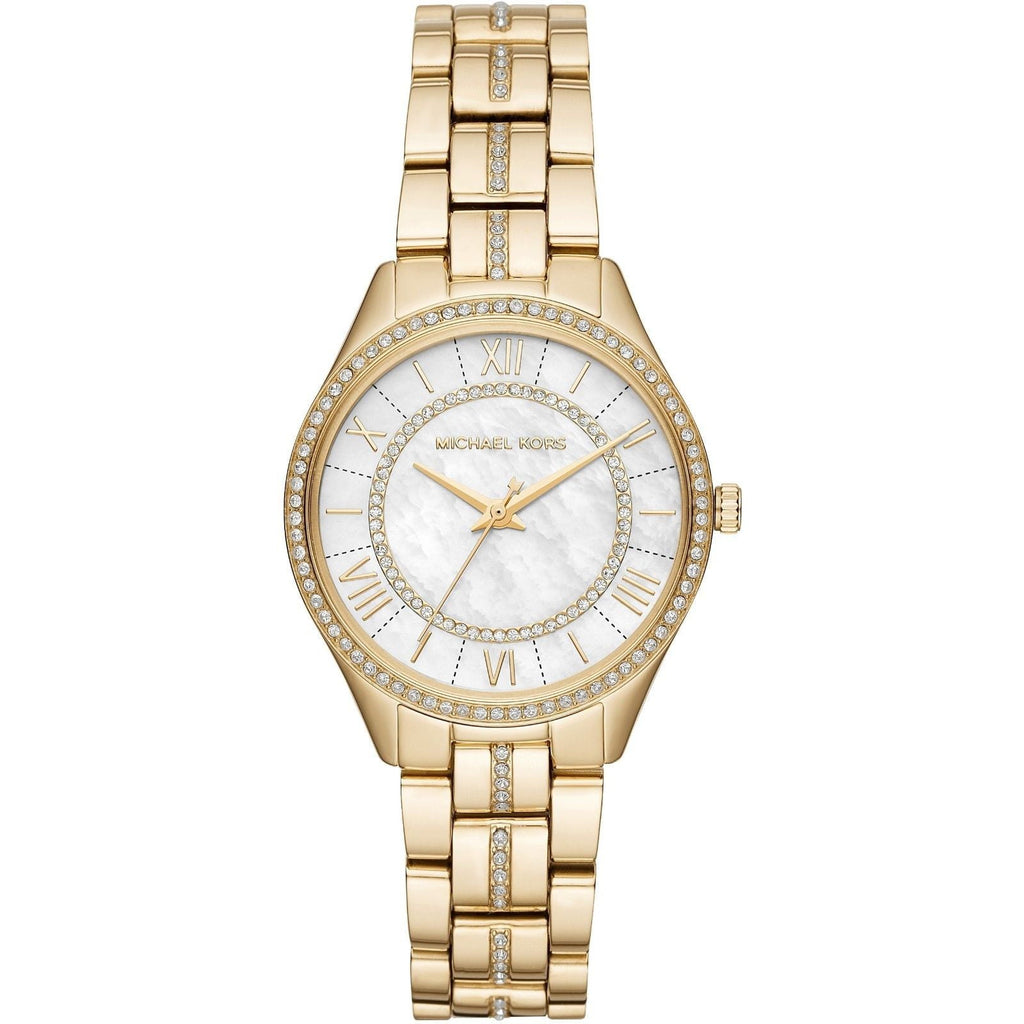 Michael Kors Lauryn Mother of Pearl White Dial Gold Steel Strap Watch for Women - MK3899 Buy Now By Michael Kors