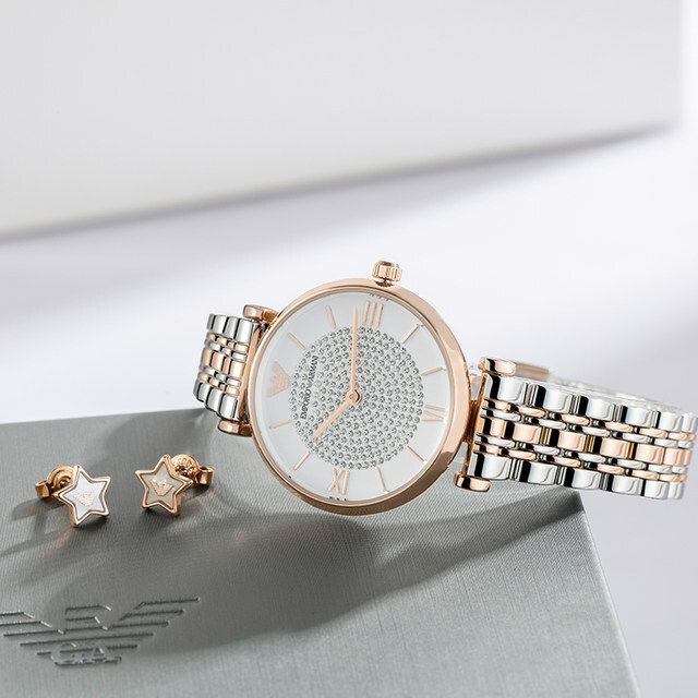 Emporio Armani Gianni T Bar Quartz White Dial Two Tone Steel Strap Watch For Women - AR80035 Buy Now By Emporio Armani