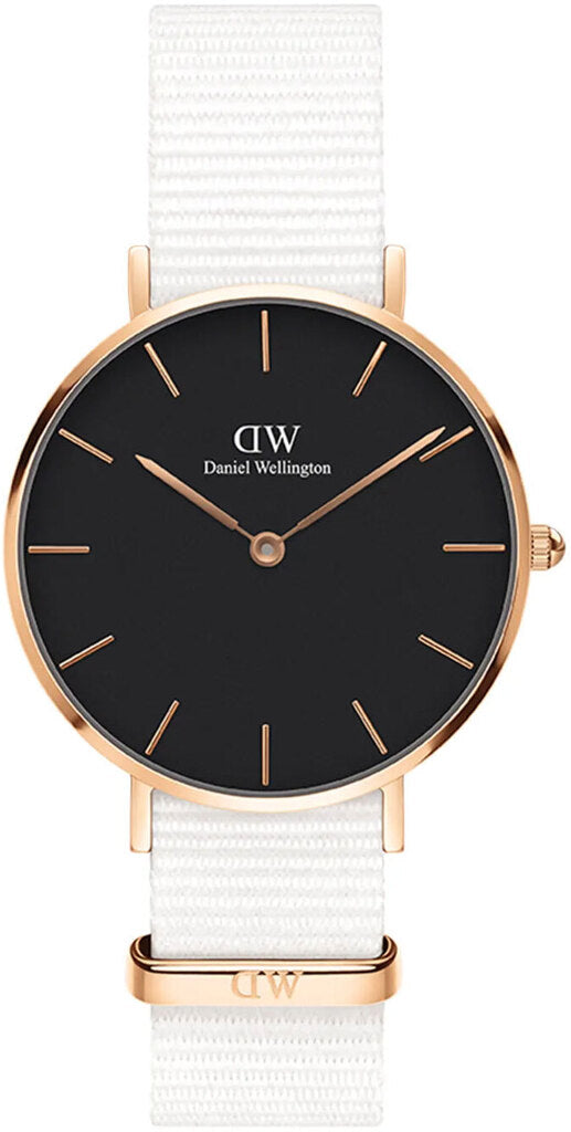 Daniel Wellington Classic Petite Dover Black Dial White NATO Strap Watch For Women - DW00100312 Buy Now By Daniel Wellington
