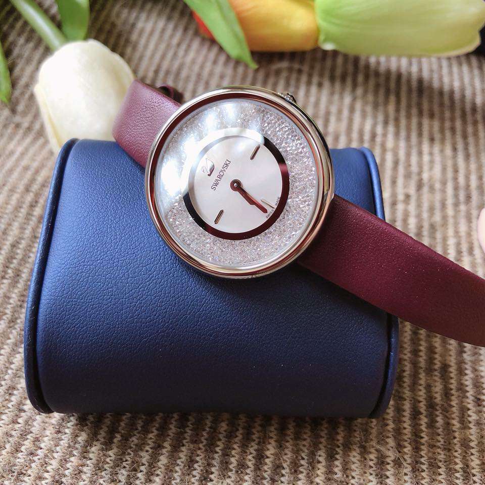 Swarovski Crystalline Silver Dial Purple Leather Strap Watch for Women - 5295355 Buy Now By Swarovski