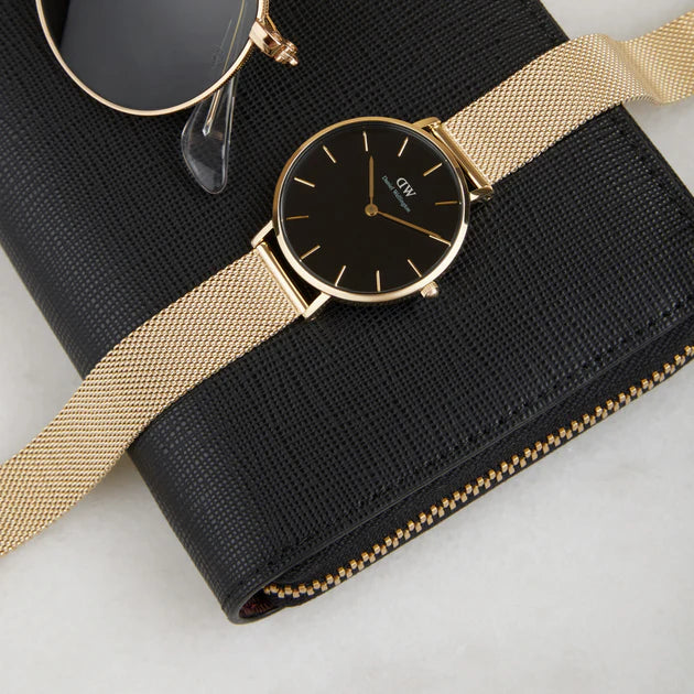 Daniel Wellington Classic Petite Black Dial Gold Mesh Bracelet Watch For Women - DW00100347 Buy Now By Daniel Wellington
