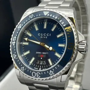 Gucci Dive Quartz Blue Dial Silver Steel Strap Watch For Men - YA136311 Buy Now By Gucci