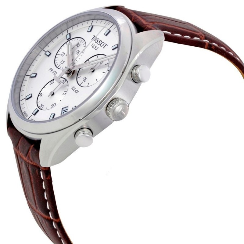 Tissot PR 100 Chronograph Silver Dial Brown Leather Strap Watch for Men - T101.417.16.031.00 Buy Now By Tissot