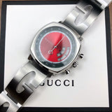 Gucci Grip Quartz Chronograph Red Dial Silver Steel Strap Watch For Men - YA157303 Buy Now By Gucci