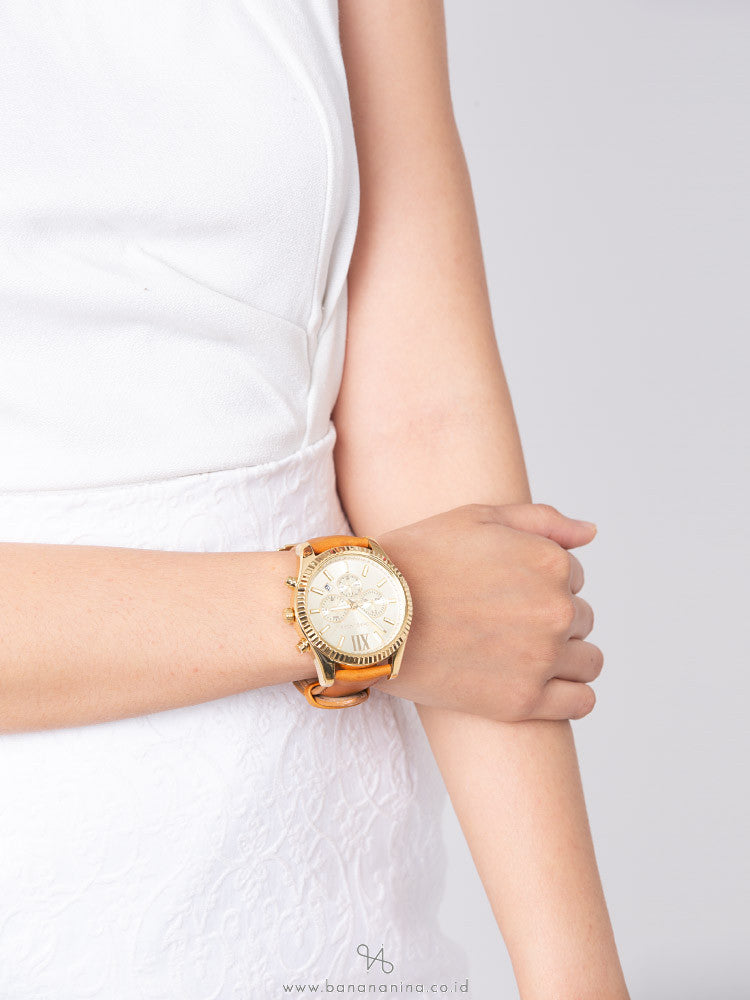 Michael Kors Lexington Chronograph Gold Dial Brown Leather Strap Watch For Men - MK8447 Buy Now By Michael Kors