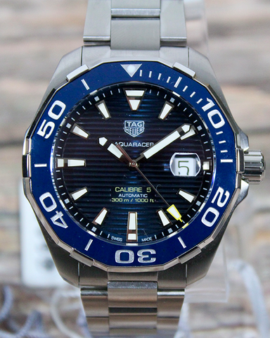 Tag Heuer Aquaracer Calibre 5 Blue Dial Silver Steel Strap Watch for Men - WAY201B.BA0927 Buy Now By Tag Heuer