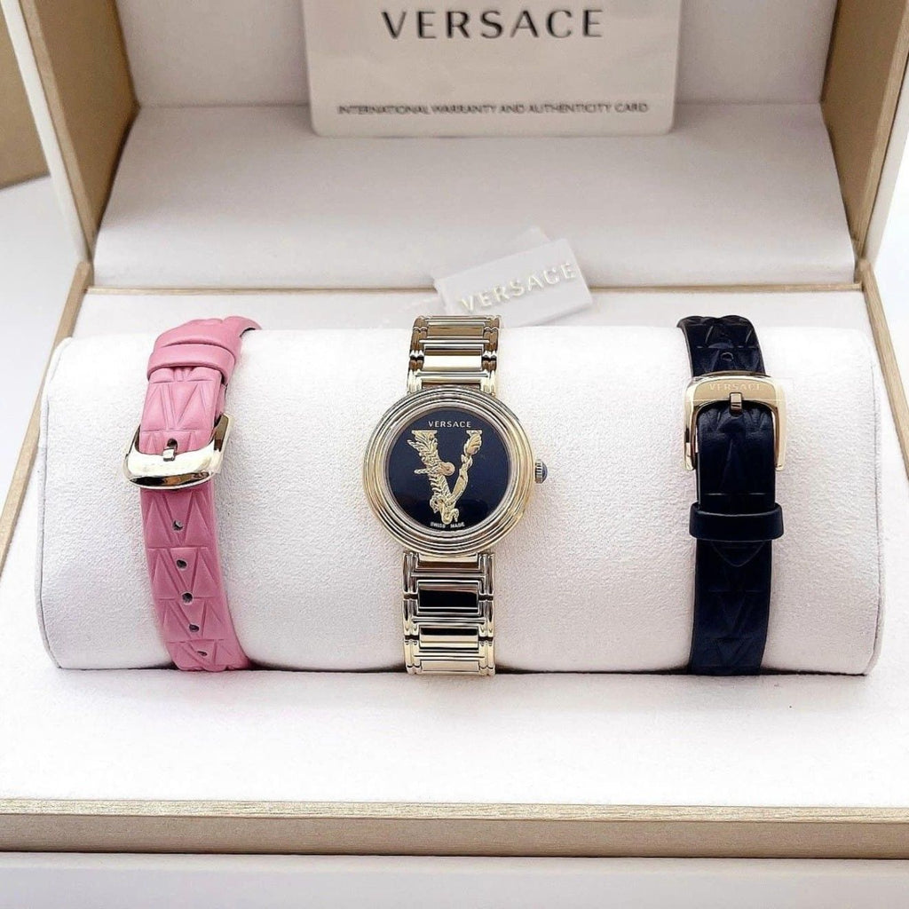 Versace V Virtus Quartz Black Dial Gold Steel Strap Watch For Women - VET300121 Buy Now By Versace