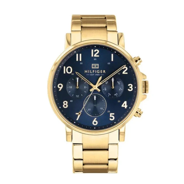 Tommy Hilfiger Daniel Chronograph Blue Dial Gold Steel Strap Watch for Men - 1710384 Buy Now By Tommy Hilfiger
