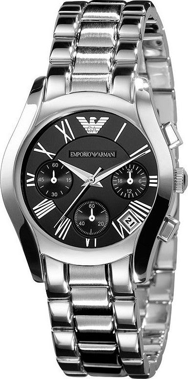 Emporio Armani Velente Chronograph Black Dial Silver Steel Strap Watch For Women - AR0674 Buy Now By Emporio Armani