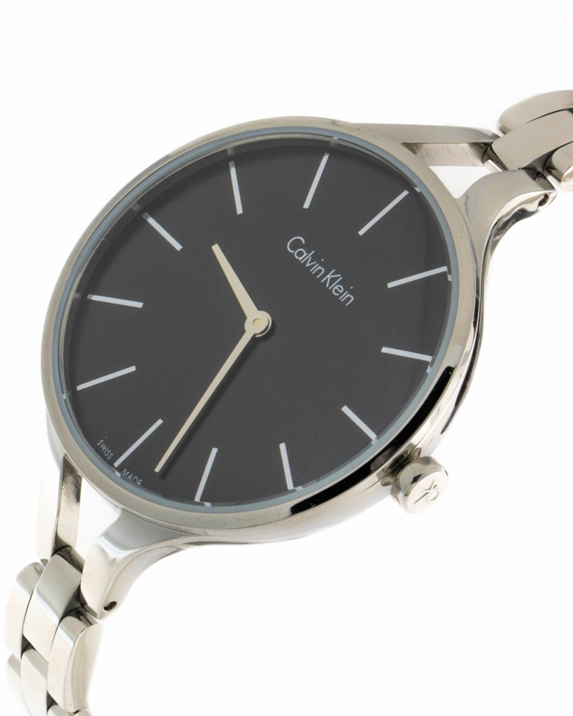 Calvin Klein Graphic Black Dial Silver Steel Strap Watch for Women - K7E23141 Buy Now By Calvin Klein