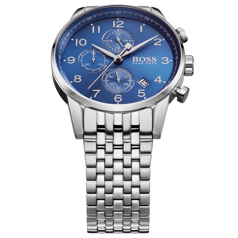 Hugo Boss Navigator Chronograph Blue Dial Silver Steel Strap Watch for Men - 1513498 Buy Now By Hugo Boss