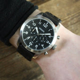 Fossil Pilot 54 Chronograph Black Dial Black Leather Strap Watch for Men - FS5181 Buy Now By Fossil