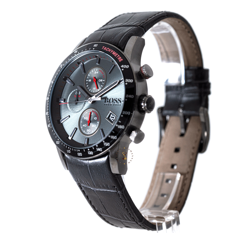 Hugo Boss Rafale Chronograph Grey Dial Black Leather Strap Watch For Men - HB1513445 Buy Now By Hugo Boss
