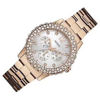 Guess Dazzler Diamonds Silver Dial Rose Gold Steel Strap Watch for Women - W0335L3 Buy Now By Guess