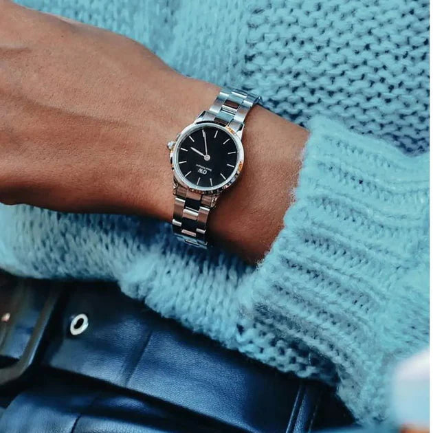 Daniel Wellington Iconic Link Black Dial Silver Steel Strap Watch For Women - DW00100206 Buy Now By Daniel Wellington