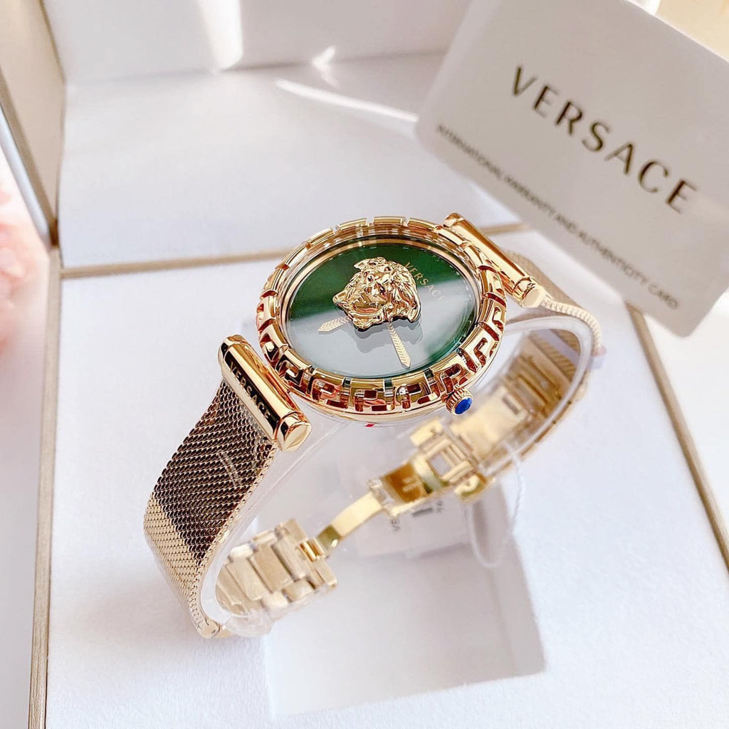 Versace Palazzo Empire Greca Green Dial Gold Mesh Bracelet Watch for Women - VEDV00819