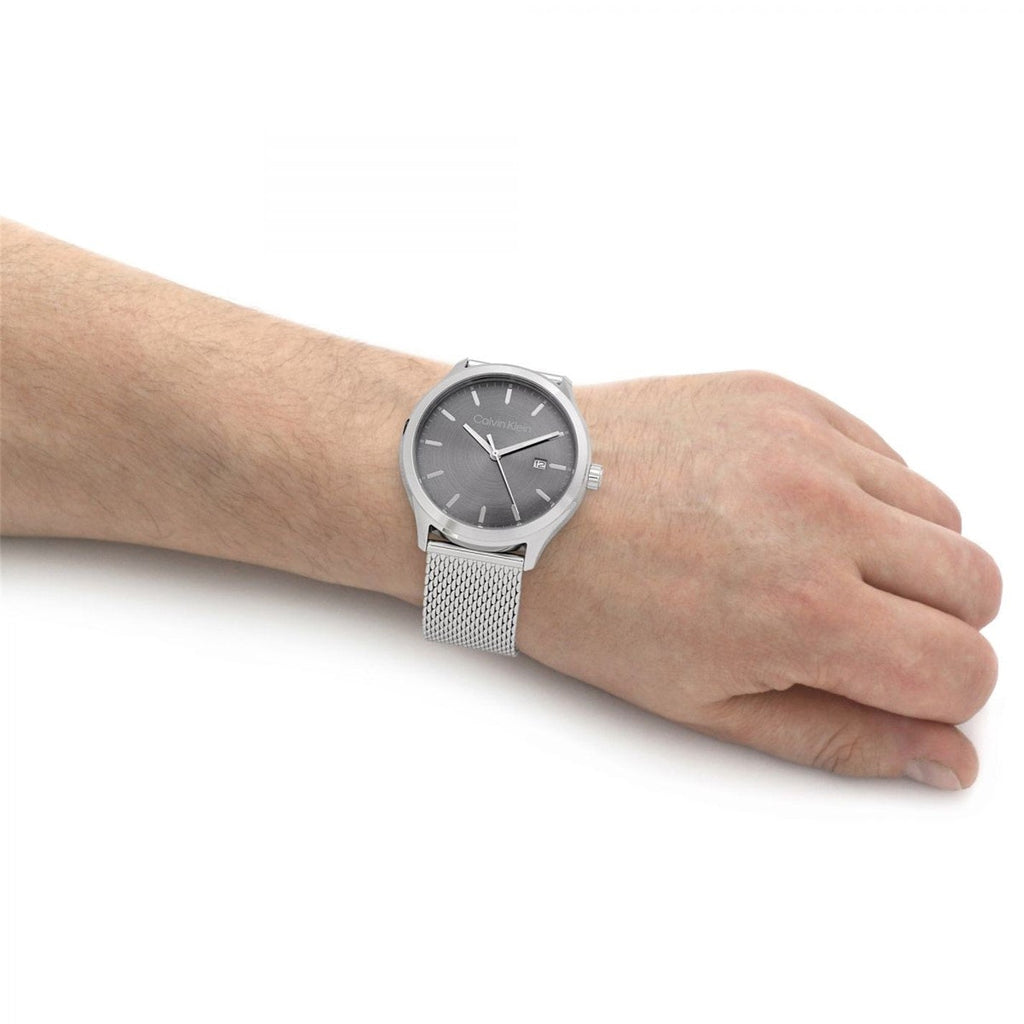 Calvin Klein Minimal Grey Dial Silver Mesh Bracelet Watch for Men - K3M21124 Buy Now By Calvin Klein