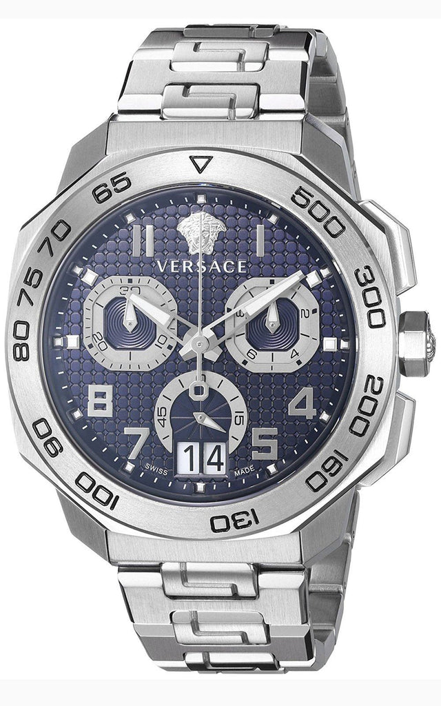 Versace Dylos Chronograph Blue Dial Silver Steel Strap Watch for Men - VQC090016 Buy Now By Versace